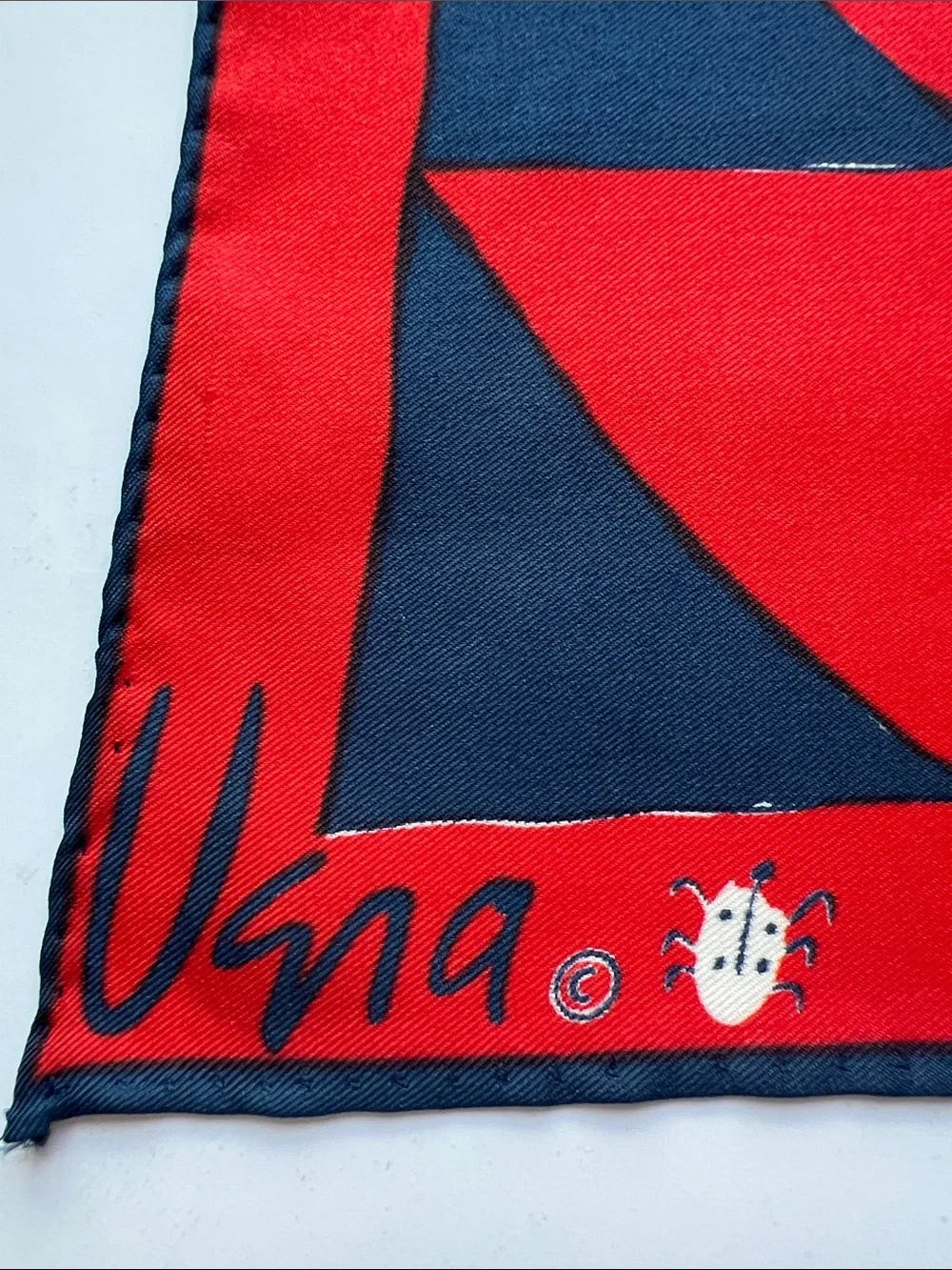 Vintage Vera Neumann Geometric Red Navy white Scarf made in Japan 22” square